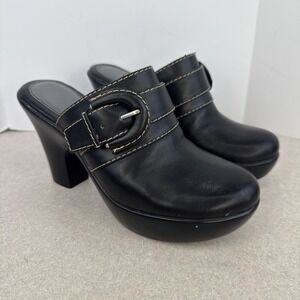 Women's Vintage Y2K 90's Tommy Hilfiger Black Mule Heel Shoes‎ Size 7M Buckle